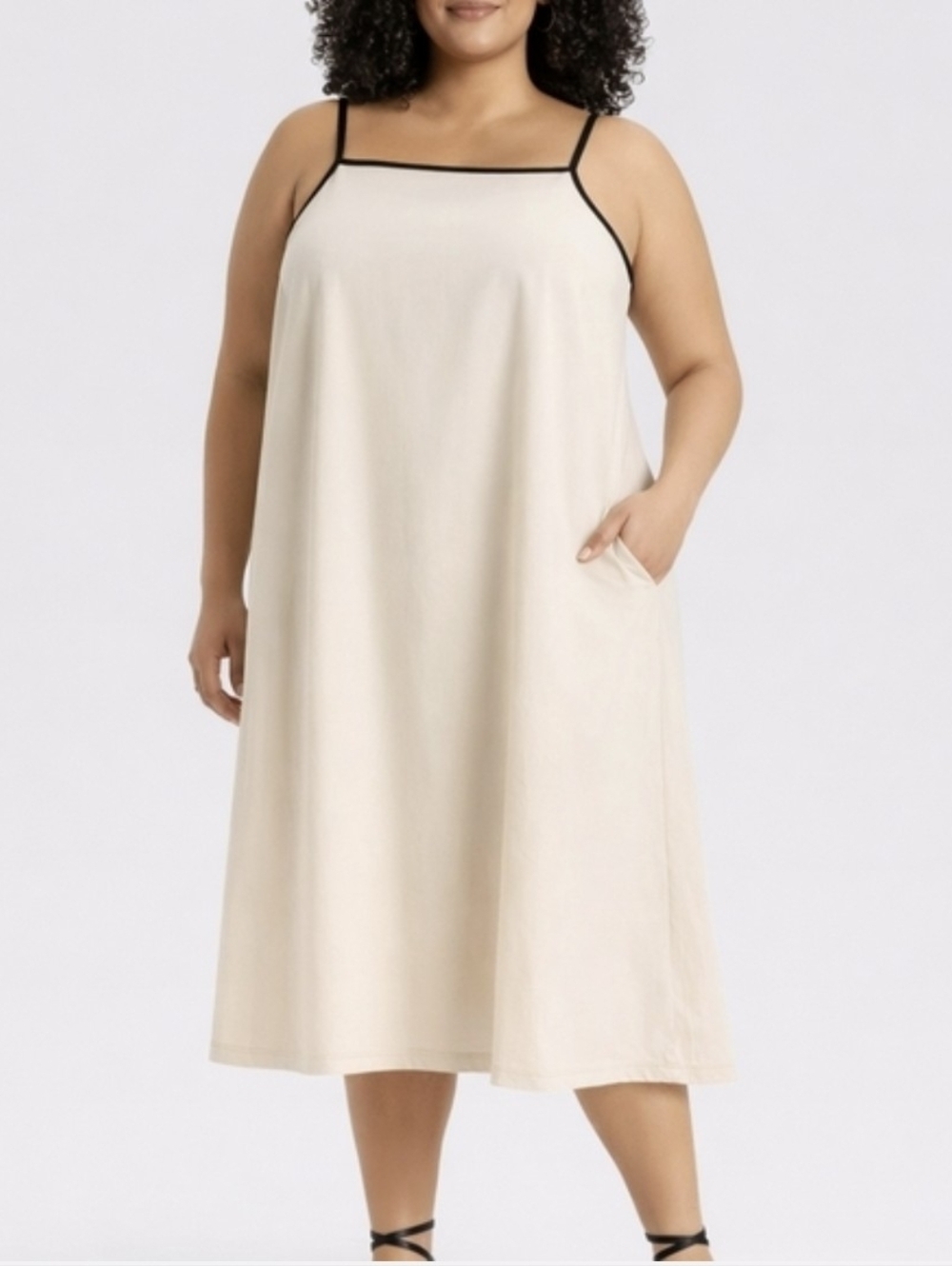Ava &Viv Cream Spaghetti Strap Slip dress with Black Trim
